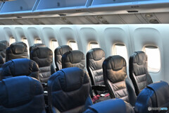 搭乗直後の機内にて