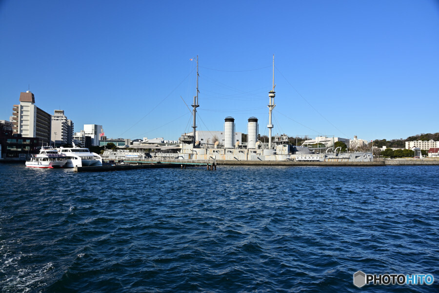 戦艦三笠がお見送り