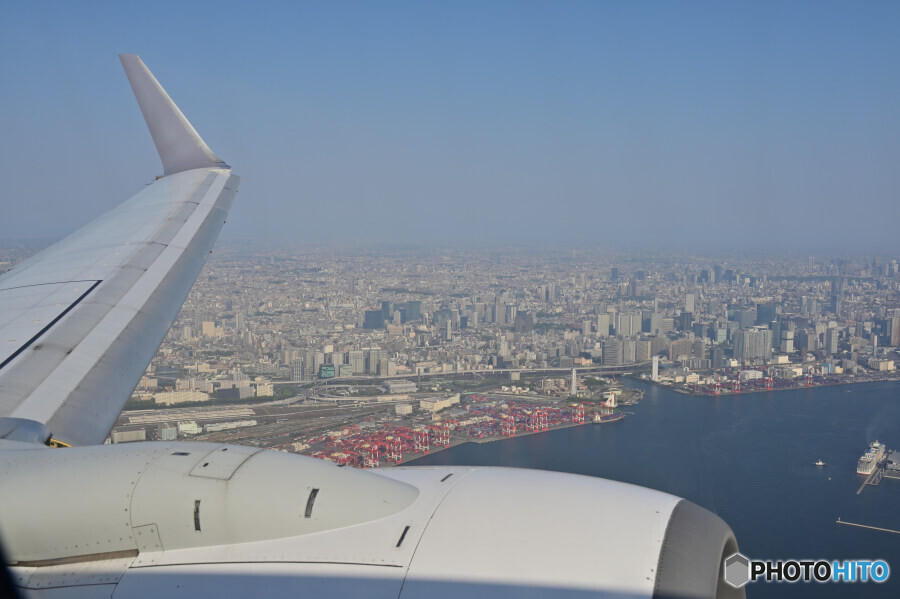 空撮羽田空港離陸後の都内