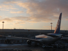 雪･b777･夕焼け!