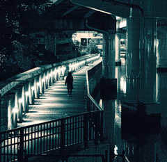 堂島川を行くひと