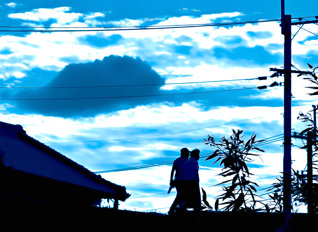 川の対岸連れ添うふたり