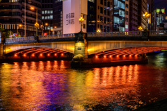Red illuminated bridge