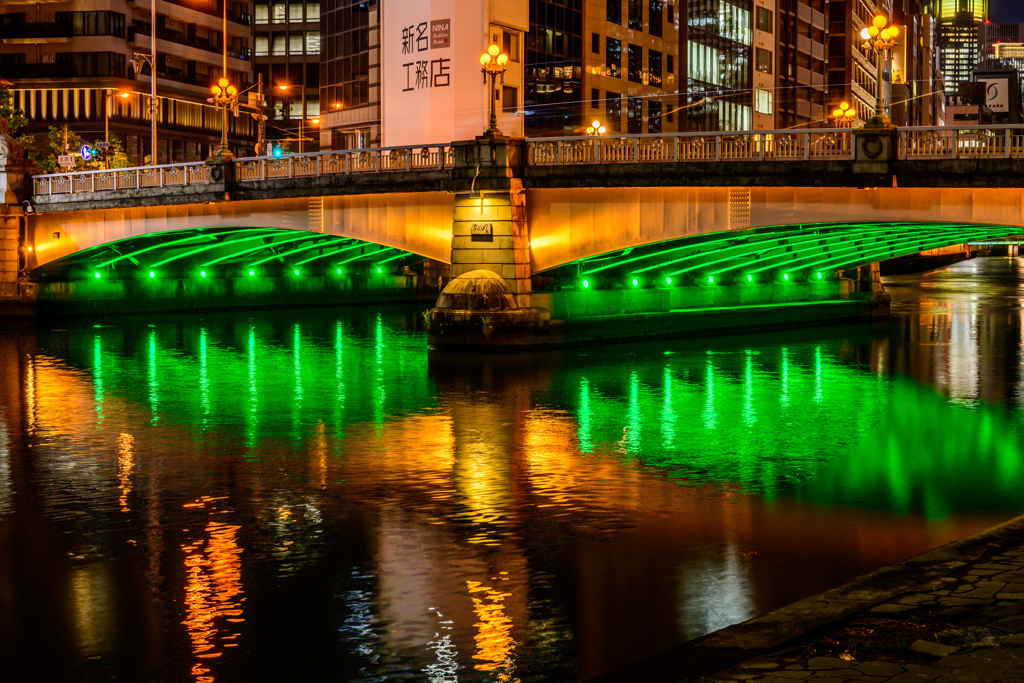 Green illuminated bridge