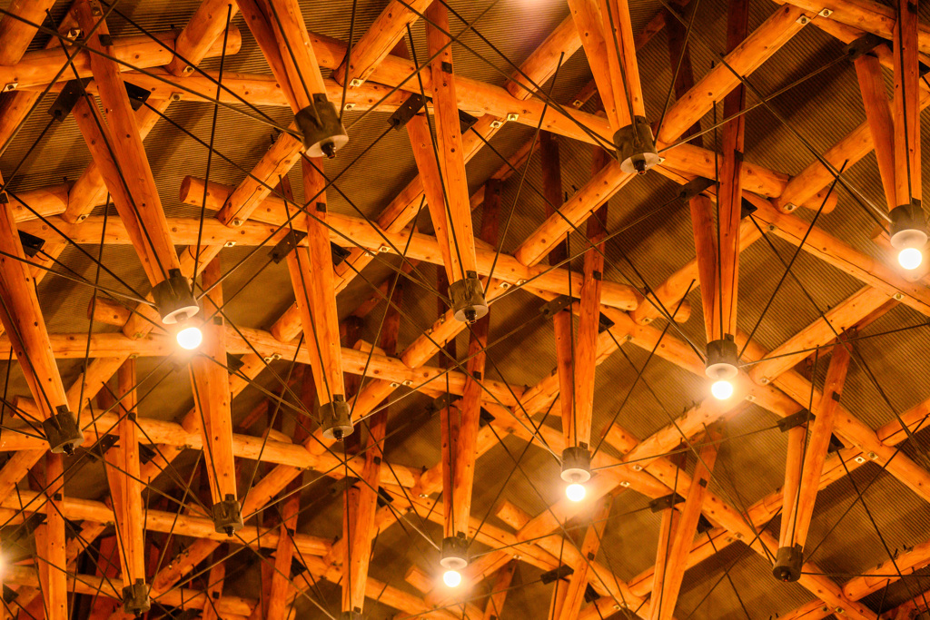 Wood and wire ceiling