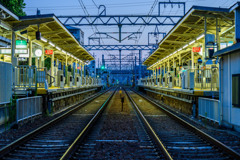 Station and railroad in the morning