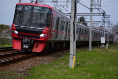 桜の季節の名鉄笠松カーブ