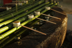 手水に映る柄杓