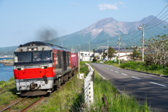 西日に照らされて札幌へ向かう貨物列車