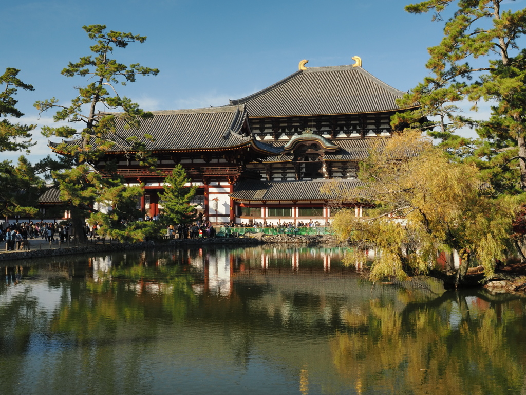 東大寺大仏殿と鏡池