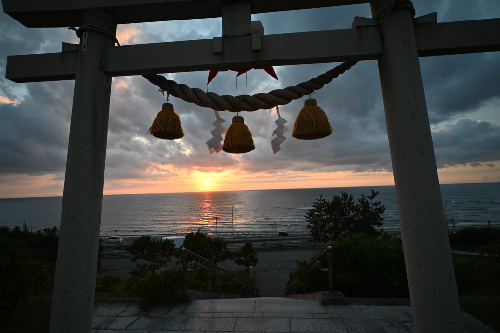 夕陽に照らされ
