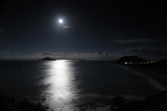 月の光で見える海