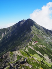 後ろを振り返って、北岳と山荘