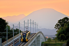 夕陽を背に