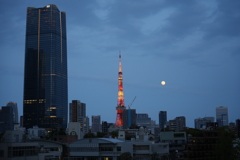 六本木ヒルズから麻布台ヒルズと東京タワーと月