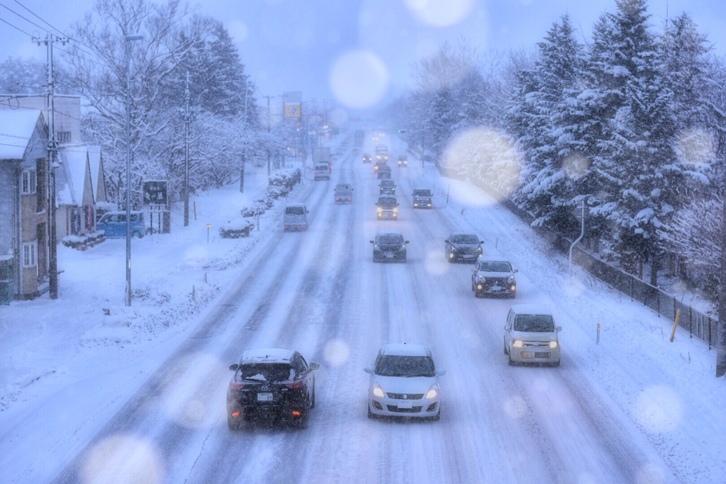 歩道橋から見る雪景色