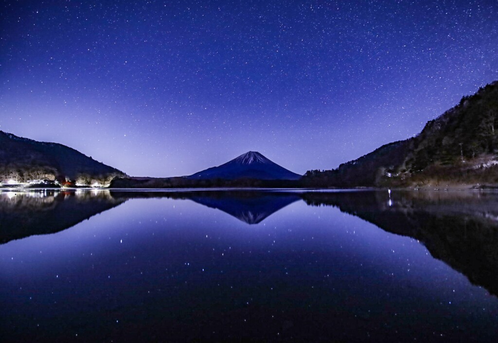富士山　星景写真　精進湖