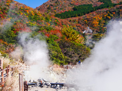 湯けむりと紅葉