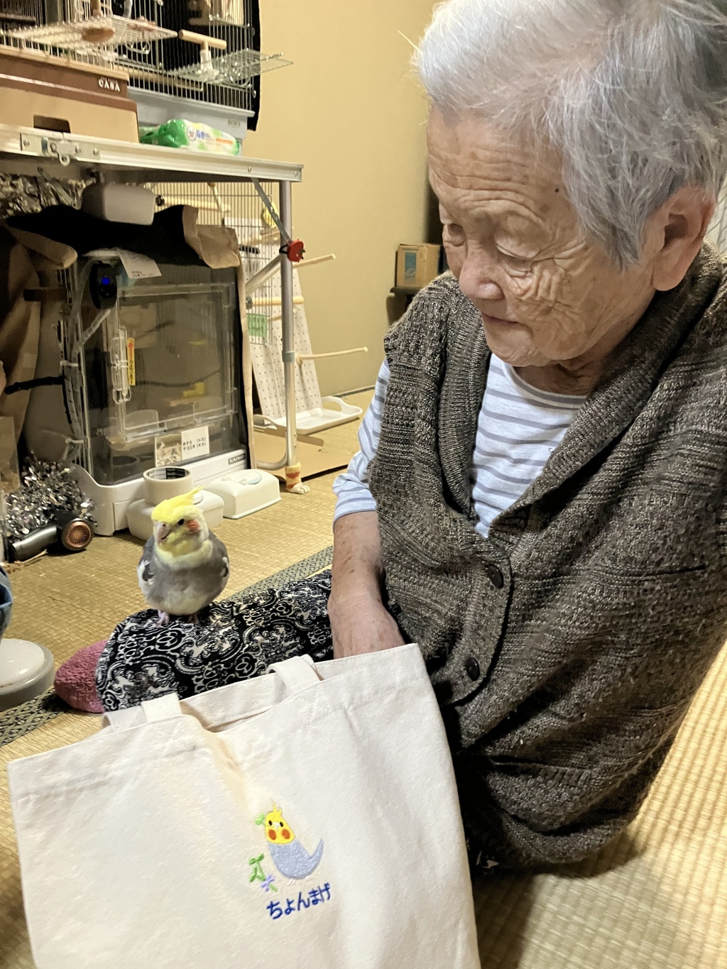 お通いバック　名前入り　ちょんまげ君