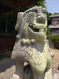 日清戦争従軍の記念に寄進された春日神社の狛犬（四郷町坂元）