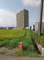 道標とマンション