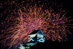 『犬山城と花火』－日本ライン夏祭りー