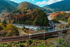 木曽八景『寝覚めの床』を駆ける中央本線