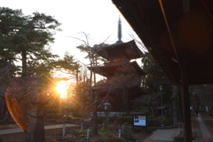 夕日の三重塔