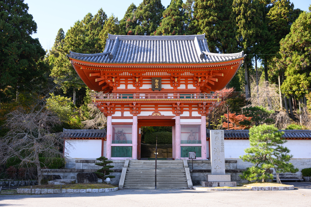 山上にそびえる真っ赤な山門