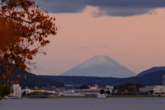 諏訪湖から富士山夕陽寄2