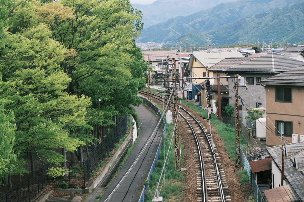 長野電鉄附属中学前駅の陸橋　夢の架け橋から。