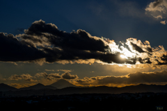 日の入り　富士山