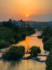 早朝の川
