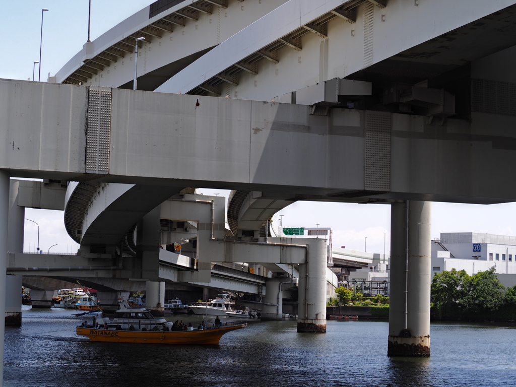 釣船と高速道路