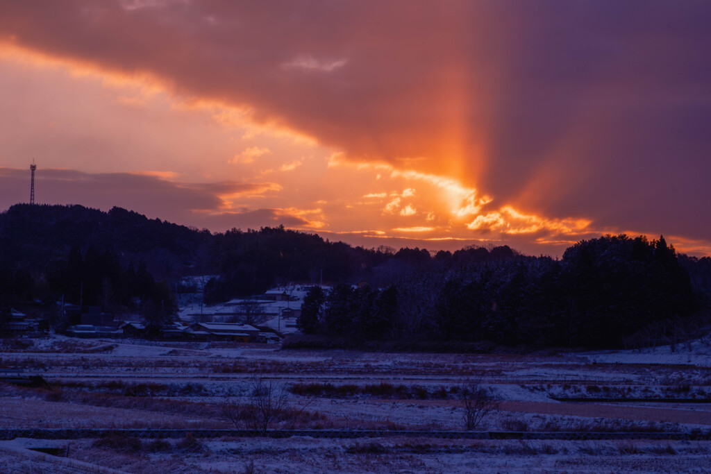 寒波到来（ある朝の田園風景）