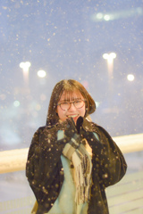 In the falling snow