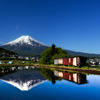 富士山　田植え前の水田