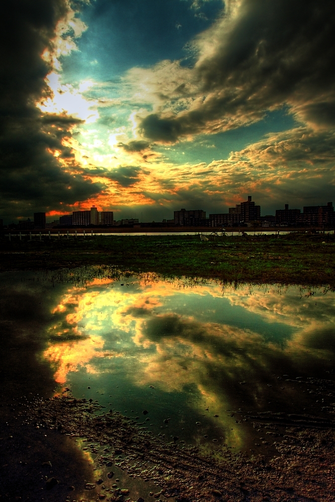 多摩川の夕日