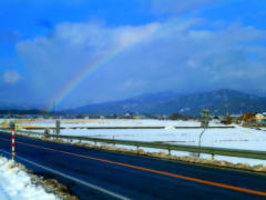 虹と雪景色