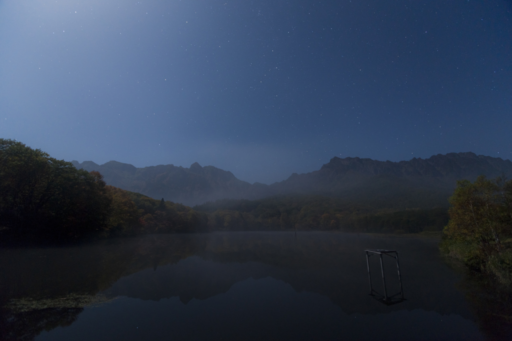 鏡池と星空の夜