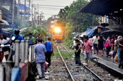 Train arrives at station