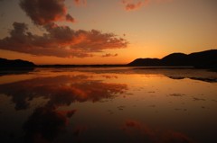 夕焼け　達古武湖