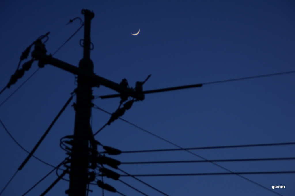 電柱に三日月