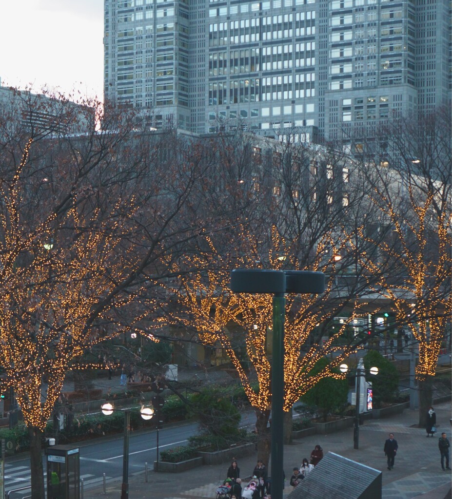 夕方の西新宿ビル下