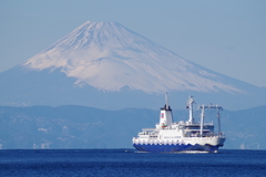 富士山を背景に進む