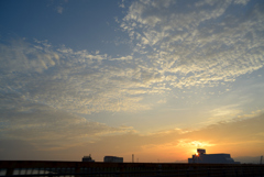 うろこ雲と夕焼け