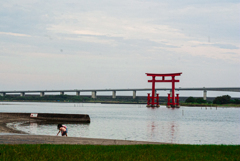湖に浮かぶ鳥居　弁天島