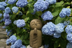 紫陽花と微笑み地蔵