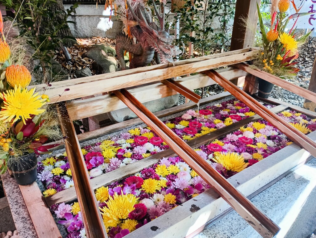 秋の花の花手水