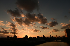 夕焼け　大阪城